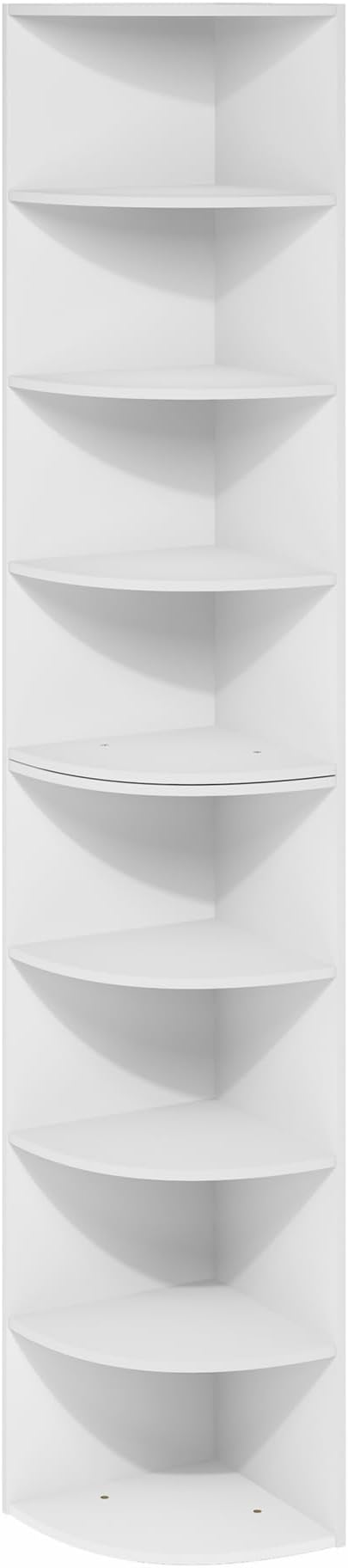 Furinno ECON Corner Shelf, 8-Tier Corner Book Shelf, Storage Shelves, Display Rack, Bookshelf, for Organization and Storage, Living Room, Home Office, White
