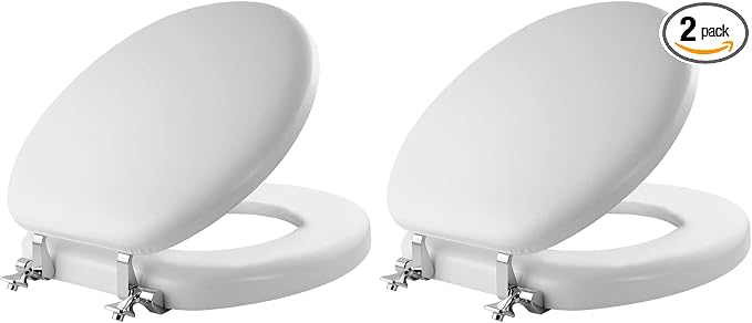 Mayfair Padded Toilet Seat with Chrome Hinges, Soft Vinyl over Wood Core Seat, Made in USA, Round, White (Pack of 2)