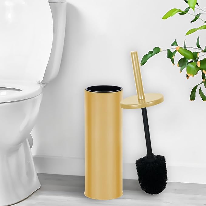 Deep & Sturdy Toilet Bowl Brush with Holder - Durable Scrubbing - Toilet Cleaners - Household Essentials - Bathroom Cleaner - Cleaning Supplies - Household Supplies, Painted Satin Gold