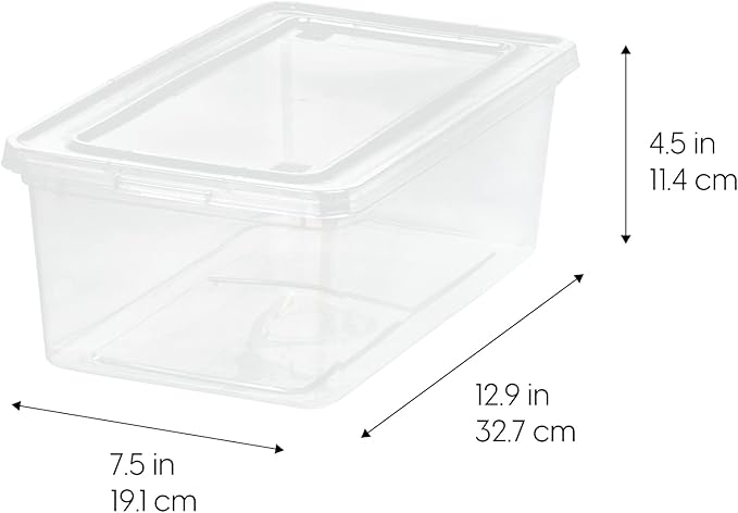 IRIS USA 12-Pack Storage Bins with Lids, 6 Quart - Crystal Clear, Shoe Boxes Stackable Containers Organize Shoes Closet Shelves, Teacher Tools Classroom Organization, Game - BPA-Free Plastic