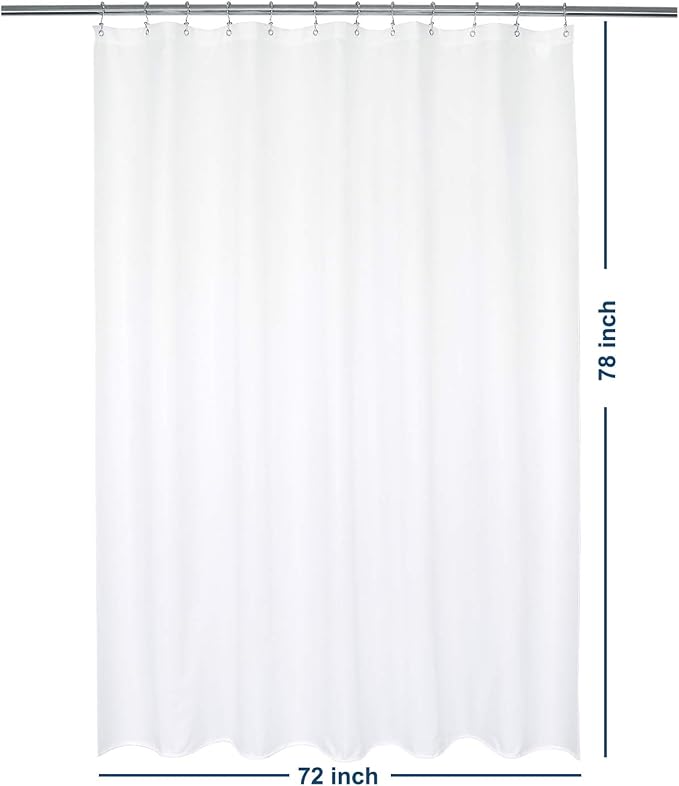 Barossa Design 72x78 Long Fabric Shower Curtain or Liner White | Soft Microfiber Cloth, Waterproof, Hotel Quality, Machine Washable, 72W x 78H for Bathroom
