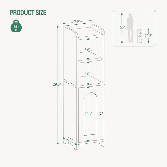 Hzuaneri Bathroom Storage Cabinet, Narrow Toilet Paper Cabinets with Doors | Small Corner Floor Cabinet with Doors and Adjustable Shelf, Bathroom Organizer for Small Spaces, Rustic Brown BC19701X