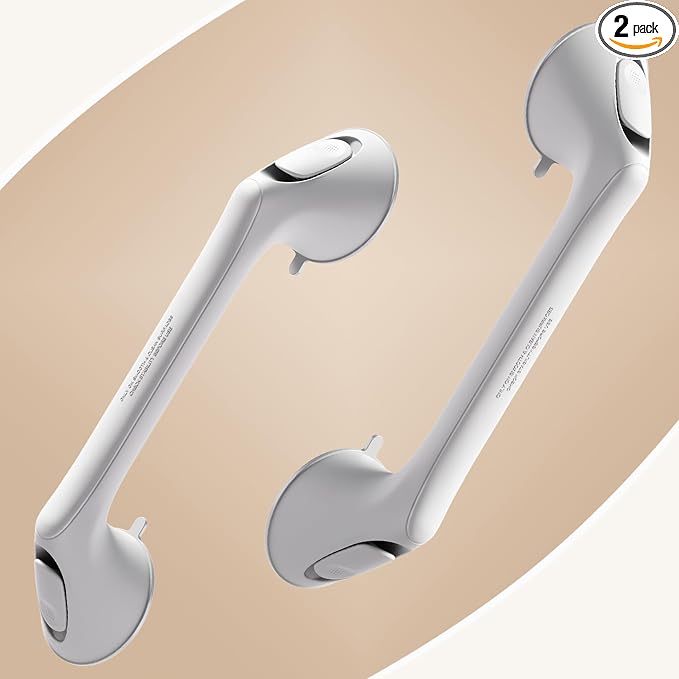 2 Pack 16 Inch Grab Bars for Bathtubs and Showers for Seniors, Heavy Duty Shower Handle for Elderly, Suction Cup Removable Handrails Handicap Bath Grip Bathroom Upgrade Safety Grips (White)