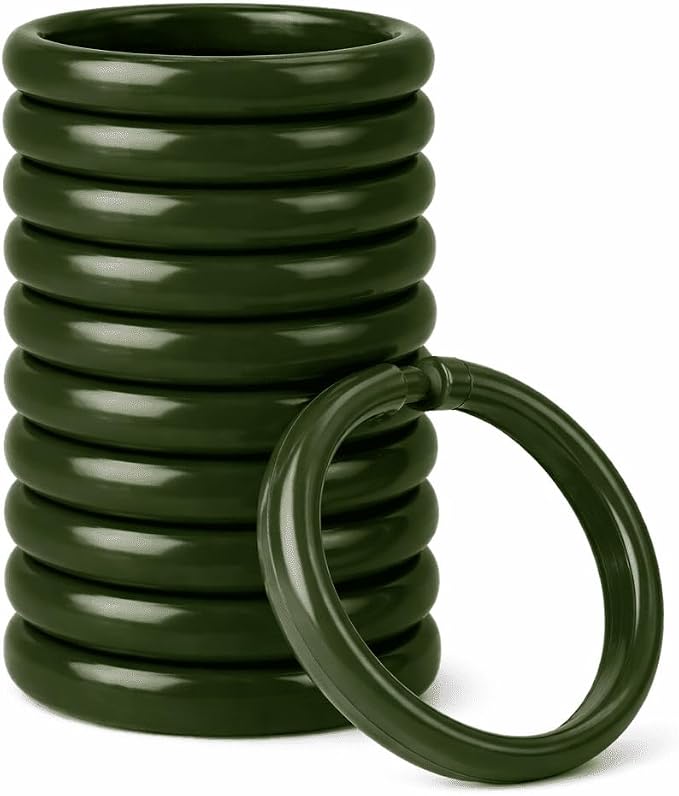 12 Piece Plastic Basic Locking Round Hook Easy Gliding Shower Curtain Rings Fits All Standard Size Shower Rods (Hunter Green)