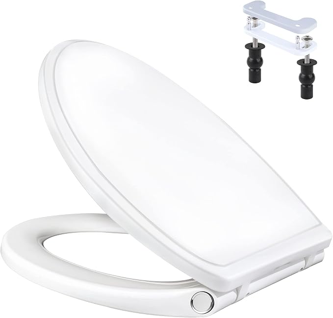 Universal Toilet Seat Elongated Soft-Close Cover, Oval Toilet Seat, White | One-Click Quick Release, Elongated Toilet Seat Replacement with Toilet Bolts/Bumpers, Compatible with TOTO, Gerber, Kohler