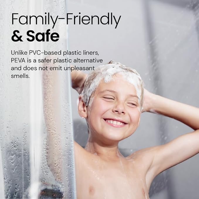 LiBa Shower Curtain PEVA 8G, 72x72 Inch Clear 2-Pack | Non-Toxic PEVA shower liner, waterproof plastic shower curtain, rust-proof grommets, weighted magnets, bathroom accessories