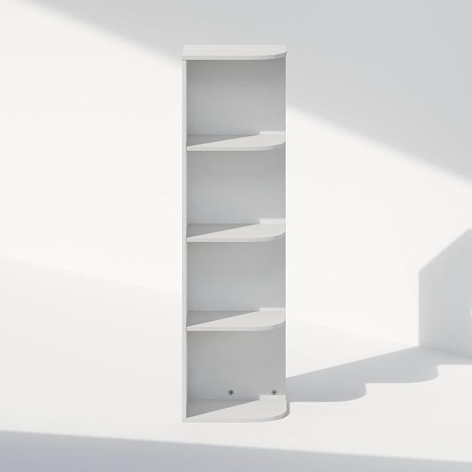 Furinno Reed Corner Shelf, 4-Tier Corner Bookshelf, Book Shelf, Corner Shelves, Storage Rack, for Organization and Storage, Home Office, Living Room, White
