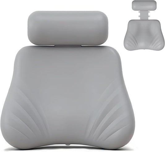 Silicone Bath Pillow, Upgraded Bath Pillows for Tub, Adjustable Height Bathtub Pillow for Head and Neck, 4D Luxury Tub Pillow Skin-Friendly Large Suction Cups Stability, Spa Relaxation-Grey