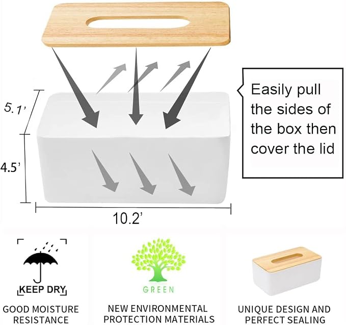 Wood Tissue Box Cover Gloves Box Holder Wooden Rectangular Tissue Box Holder for Storage on Bathroom Vanity, Countertop, Bedroom Dresser (Large(10.2 x 5.1 x 4.5))