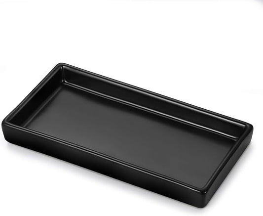 Luxspire Bathroom Vanity Tray Ceramic Perfume and Jewelry Dish, Mini, Black | 6.7 x 3.5 inch Smooth matte ceramic, easy clean, anti-slip bottom, organize soap dispenser jewelry candles