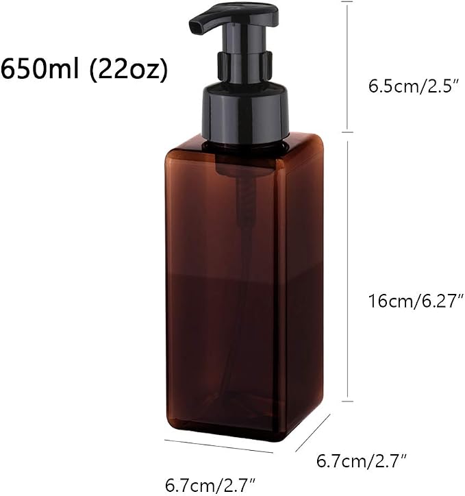 Foaming Soap Dispenser, 22oz Plastic Refillable Pump Bottle, 2 Pack, Amber | Hand Dispenser for Liquid Soap, Shampoo & Body Wash – Saves Soap with Rich Foam, Reusable, Easy to Refill, BPA-Free