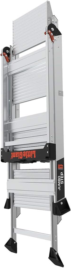 Little Giant Jumbo Step 4-Step Foldable 2.9 ft Aluminum Stool, 11904 | Foldable Aluminum Step Stool, Extra-Wide Stair-Like Treads, Rotating Handrail, Tool Tray, 375 lbs. Weight Capacity