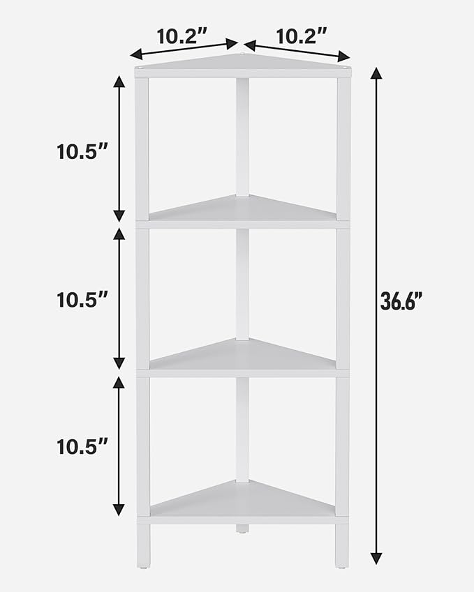 TUTOTAK Corner Shelf, 4-Tier Corner Bookshelf for Small Space | Narrow Display Corner Shelf Stand with Storage Rack, for Living Room, Bedroom, White BS05BW004