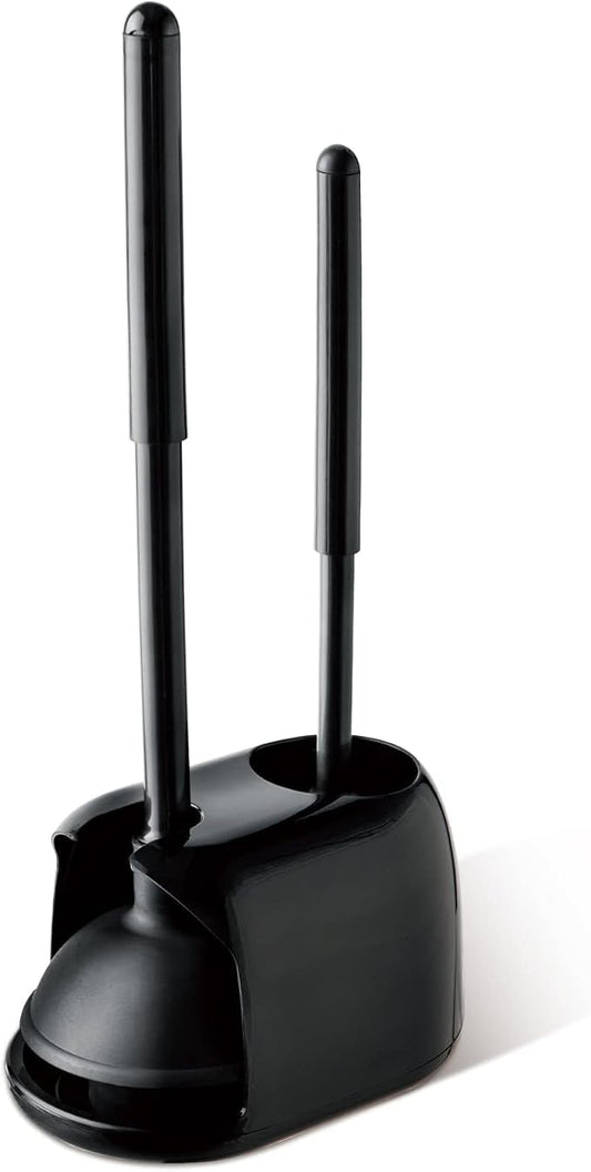 Eyliden Toilet Plunger and Brush Set, 2-in-1 Compact Holder, Black | Unclogs Toilets, Deep Cleans Bowls, Nylon Bristles, Rubber Cup, Durable Plastic Caddy, Space-Saver, Bathroom Cleaning Tools