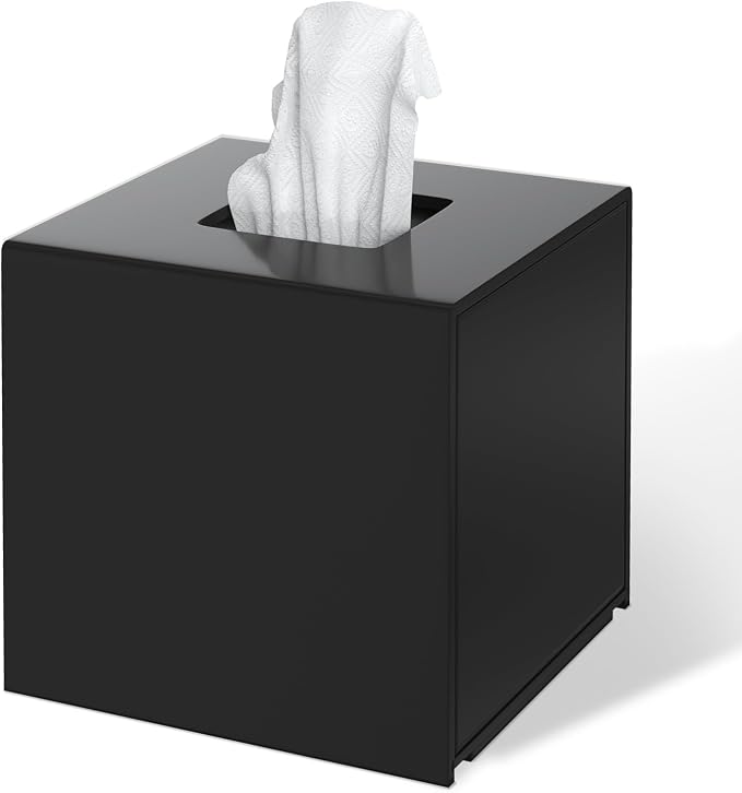 FEMELI Matte Black Tissue Boxs Covers Holder Square Acrylic for Bathroom | Acrylic Black Matte Tissue Box Cover Modern Decorative Facial Paper Dispenser for Bathroom Bedroom Kitchen