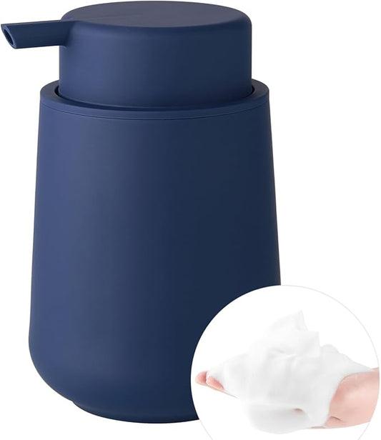YAUKPH Matte Navy Blue Foaming Hand Soap Dispenser Plastic | 11 oz - Modern Minimalist Style for Bathroom & Kitchen Countertop Refillable