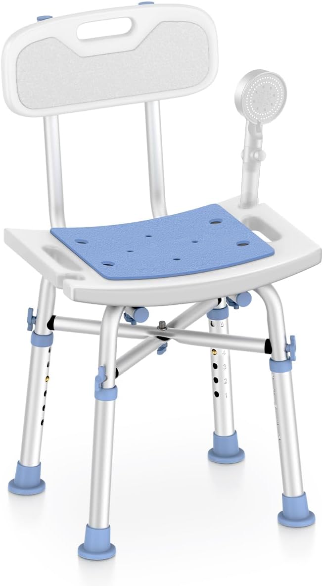 Delog Heavy Duty Shower Chair with Back 500lb, Padded Bath Seat with Height Adjustable, Tool Free Anti-Slip Shower Bench Bathtub Stool for Elderly, Senior, Handicap & Disabled