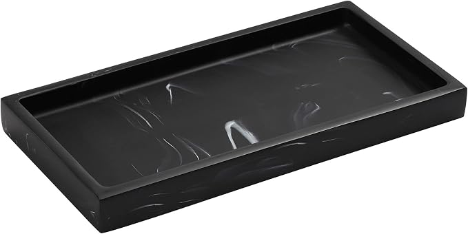 Luxspire Resin Bathroom Vanity Tray Countertop Organizer, Mini, Ink Black | 8 x 4 inch, non-slip waterproof resin, easy wipe clean, fits bath kitchen vanity, holds jewelry toiletries soap