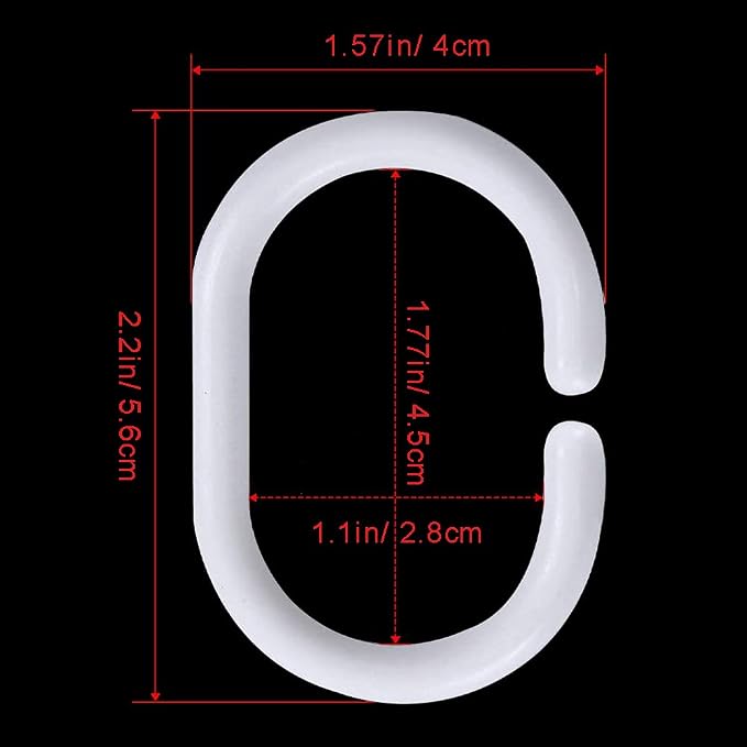 Plastic Shower Curtain Hooks C Shape Shower Curtain Rings for Bathroom Shower Rod Window Curtains Hanger (White, 12pack)