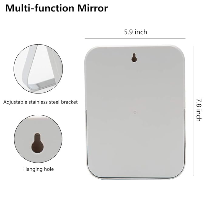 YEAKE Table Desk Vanity Makeup Mirror,8-Inch Portable Folding Mirror with Metal Stand 90°Adjustable Rotation Tavel Make Up Mirror Hanging Bathroom for Shower Shaving(Gray)