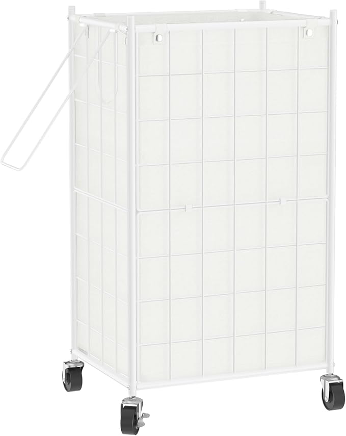 WOWLIVE Rolling Laundry Basket, Metal Wire Frame Laundry Hamper with Wheels | Hamper with Removable Bag, 100L Dirty Clothes Hamper Organizer Dorm Room Storage for Bedroom, Bathroom, White