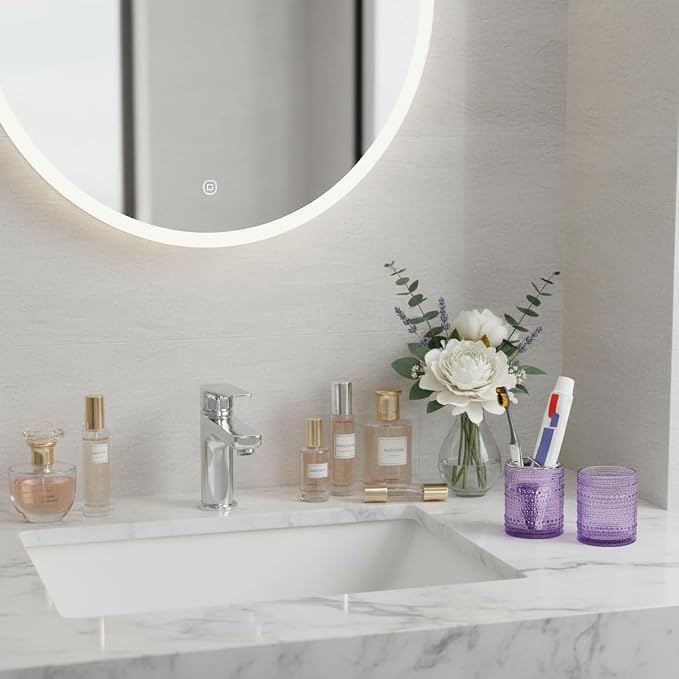 Glass Toothbrush Holder, Purple Bathroom Toothbrush Holder Set, 10oz Bathroom Tumbler Cup, Bathroom Storage Cup Organizer for Tooth Brush, Toothpaste and Makeup Brush