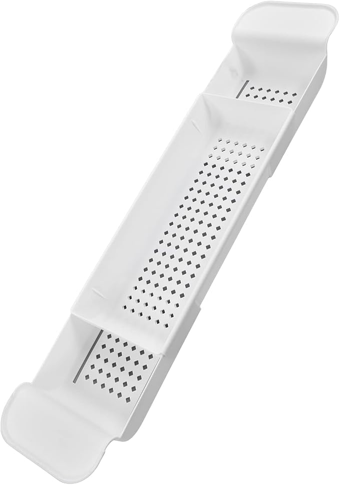VBESTLIFE Expandable Bathtub Caddy Tray, Water Proof Bath Tub Rack with Nonslip Ends, Adjustable Organizer for Book Tablet Wine Glass, Sturdy PP Shelf for Reading, Spa Women Men (White)