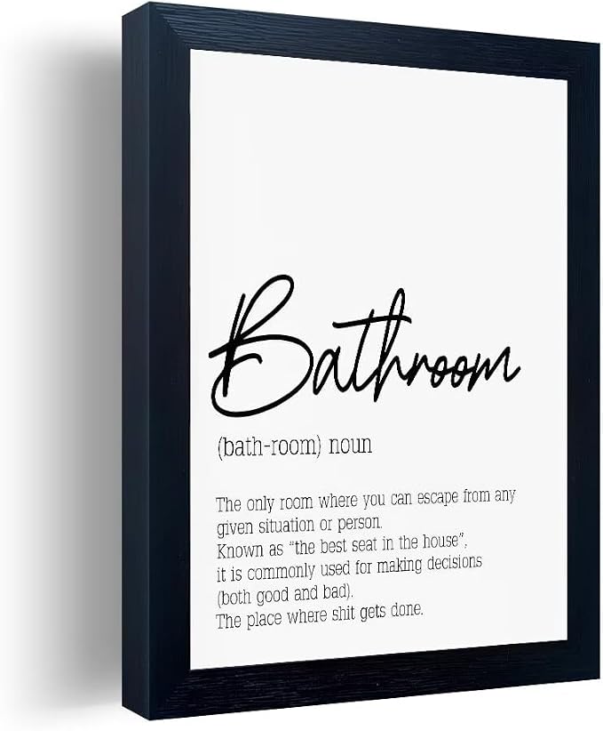 Black and White Bathroom Wall Art, Bathroom Quotes Wall Decor, Small Modern Rules Wall Art, Black Framed Canvas Artworks for Wall