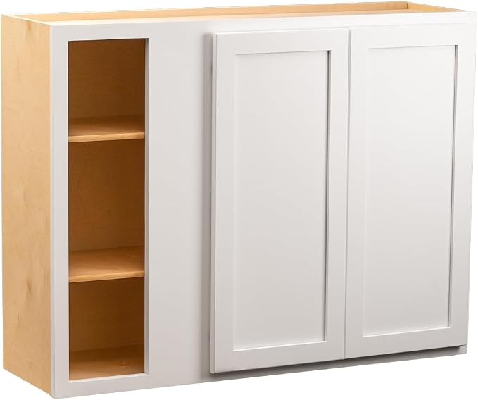 Quicklock RTA (Ready-to-Assemble) 42" Tall Wall Kitchen Cabinets - Shaker Style | 100% Hardwood | Made in America | Soft Close Hardware (12" D x 39" W x 42" H Blind Corner, Pure White)