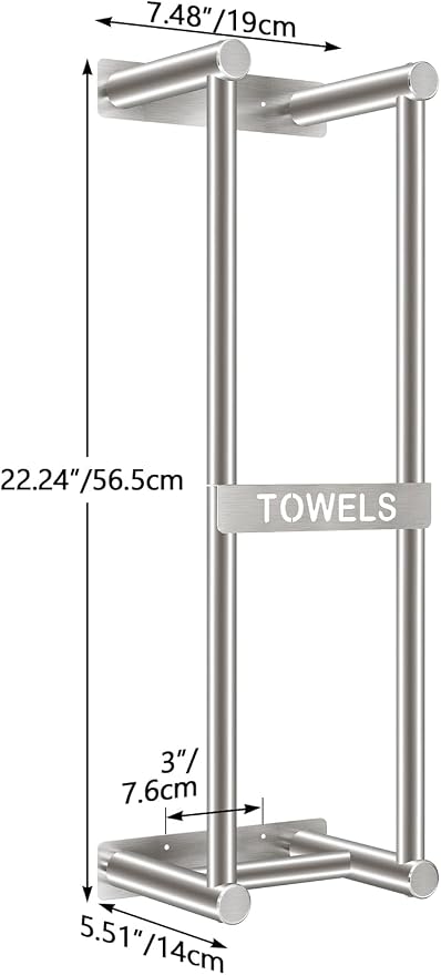Towel Racks for Bathroom, STWWO Towel Storage for Small Bathroom 22inch, Stainless Steel Towel Rack Wall Mounted for Bath Towel, Brushed Nickel | Towel Storage for Small Bathroom Can Holds 4 Large Rolled Towels Bath