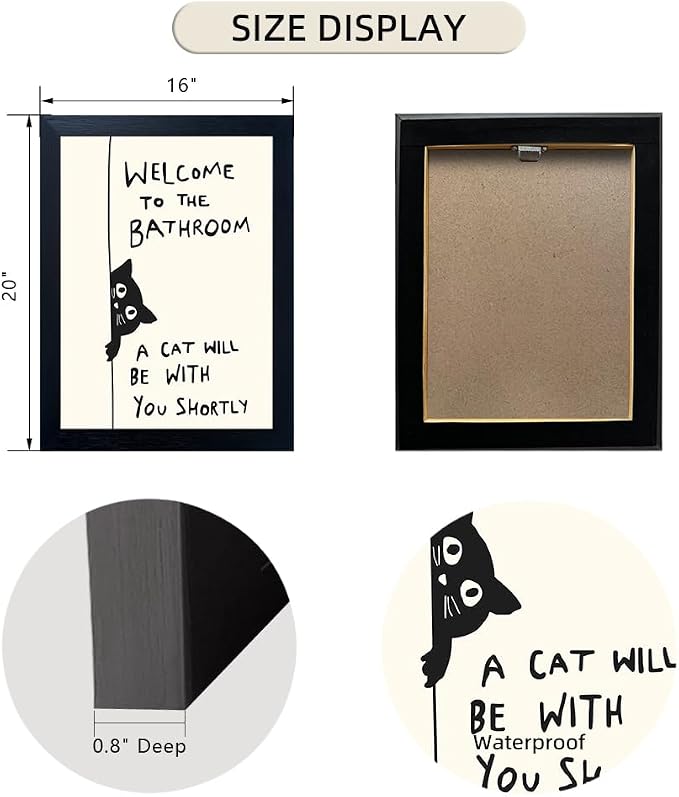 Framed Black and White Bathroom Painting Welcome to the Bathroom Wall Art A cat Will be With You Shortly Funny Cat Lover Picture Canvas Print Poster Modern Home Decor