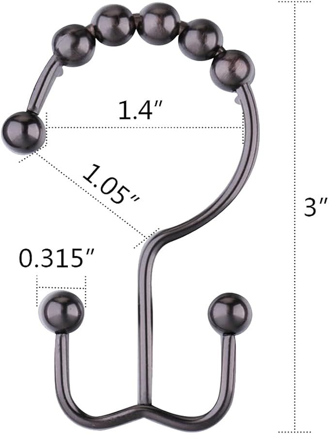 DAWNER Shower Curtain Hooks Rings, Rust Proof Hooks, Metal Easy Glide Double Shower Rings Hooks, Stainless Steel Shower Curtain Hangers for Bathroom Shower Curtains, Set of 12 Hooks, Brushed Bronze