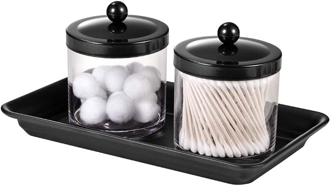 SheeChung Metal Vanity Tray, Bathroom Counter Storage Tray, Black 2 Pack | Sturdy Decorative Tray Holder, Farmhouse Vintage Decor Accessories for Perfume, Cosmetics, Jewelry, Makeup, Guest Hand Towel