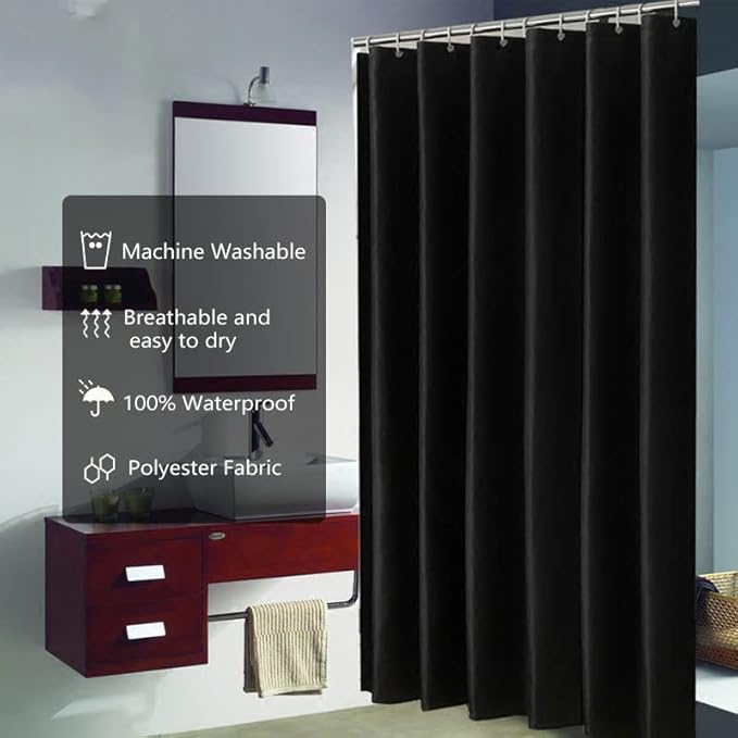 LLSCL 2 Pack Black Fabric Shower Curtain Liner with Magnets, Waterproof Hotel Quality, 72 x 72 Machine Washable
