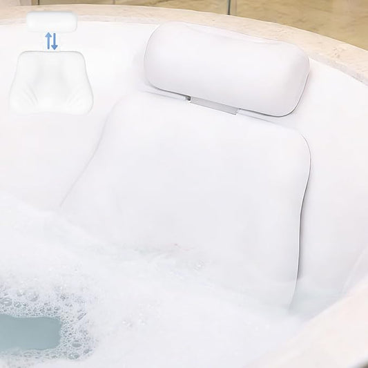 4D Silicone Bath Pillow for Tub, Upgraded Adjustable Bathtub Pillow Head Neck Back Support with Suction Cups, Quick-Dry and Non-Slip Bath Pillow Luxury Bathtub Pillow, Spa Gifts for Women, Mom (White)