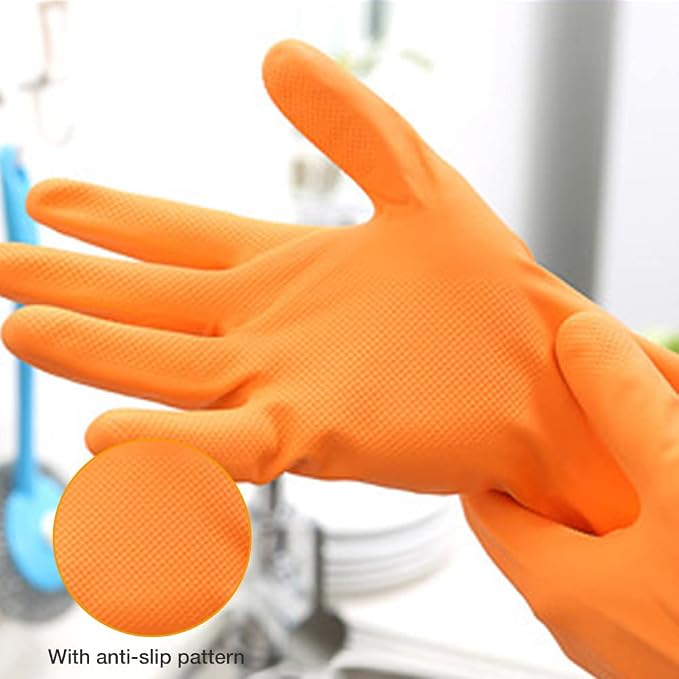 Alimat PluS Dishwashing Gloves Latex Free, Without Liner, 3 Pairs, Large | Reusable Rubber Gloves with Non Slip Embossed Texture, Waterproof Nitrile Cleaning Gloves for Laundry, Gardening