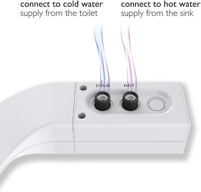 BIDETbidet Left/Right Reversible WARM WATER Ultra-Slim Bidet Attachment with Temperature Control, Interchangeable Knob Set, Hinged Nozzle, Non-Electric, Easy Install, Fits Most Toilets, Off-White