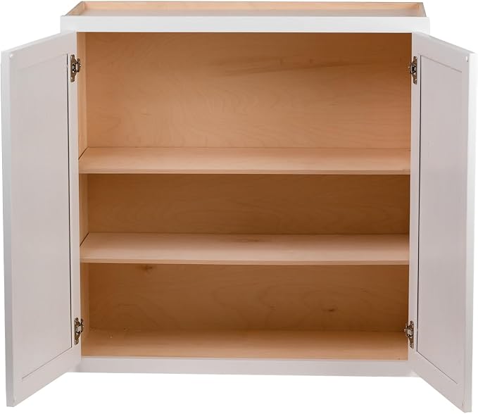 Quicklock RTA (Ready-to-Assemble) 42" Tall Wall Kitchen Cabinets - Shaker Style | 100% Hardwood | Made in America | Soft Close Hardware (12" D x 33" W x 42" H, Pure White)