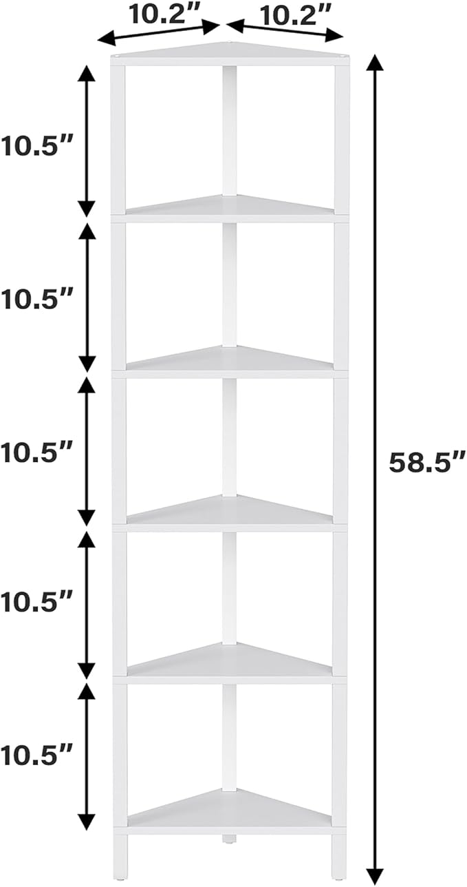 TUTOTAK 6-Tier Corner Bookshelf, Corner Shelf for Small Space | Narrow Display Corner Shelf Stand with Storage Rack, for Living Room, Bedroom, White BS05BW006