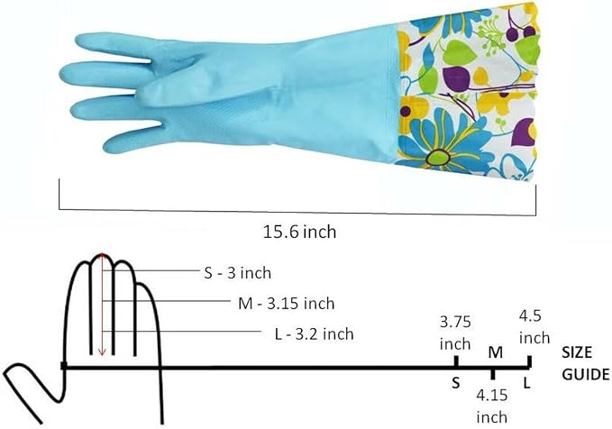 Finnhomy Household Gloves - Latex-Free, Waterproof, Long Cuff, Soft Lining Non-Slip, Adjustable Strap, Multi-Layer Protection, Reusable for Cleaning (2 Pair).