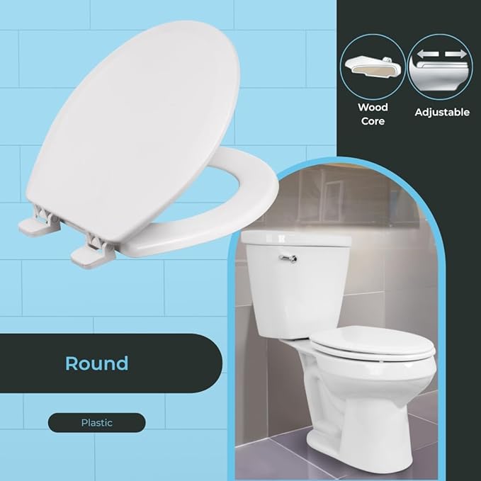 Centoco Round Toilet Seat, Wood Core/Plastic Finish, White | Plastic Finish, 700-001