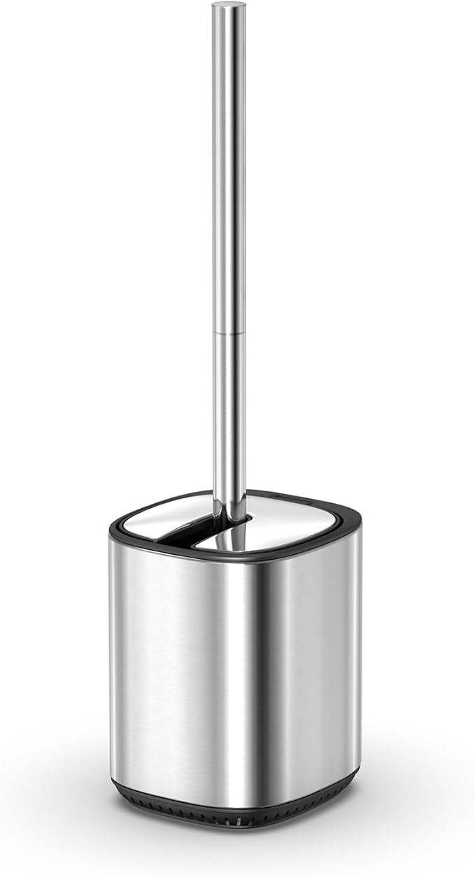 Toilet Brush Holder Set Toilet Bowl Brush Stainless Steel Automatic Open lid Toilet Bowl Cleaner Brush with Durable Bristle Head Toilet Cleaning Brush for Bathroom