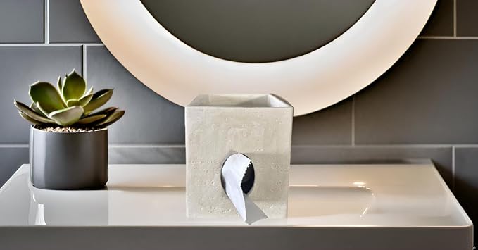 Hymmah Square Tissue Box Cover Holder with Tray,Unique Cube Design Tissue Dispenser Cover Decor for Vanity Counter Tops Also Great for Bedroom and Living Room