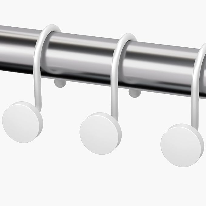AmazerBath Shower Curtain Hooks White Shower Curtain Rings, Heavy Duty Metal Modern Decorative Shower Curtain Hooks Rust Proof Smooth Glide Shower Hooks for Shower Curtain, Shower Rod Hook, 12Pcs