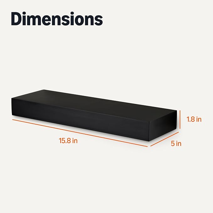 Amazon Basics Wood Floating Wall Shelves, 3-Pack, Black, 15.8" x 5" x 1.8"