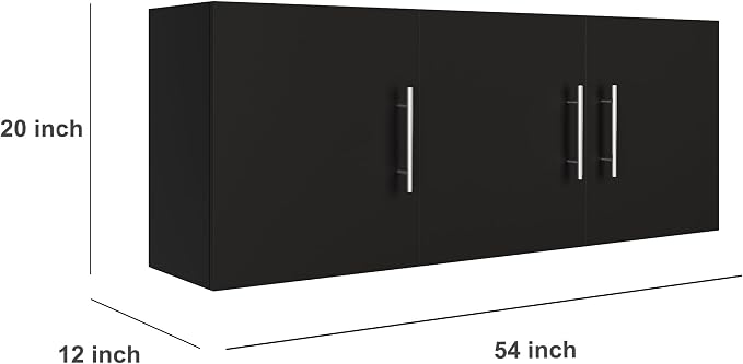 Laundry Wall Cabinet set of 3, 54"W x 12"D x 20"H Wooden Wall Mounted Storage Cabinet, 3 Door Cabinet with Soft Close, Metal Handle, Adjustable Shelf,for Kitchen, Garage, Laundry, Bathroom, Black