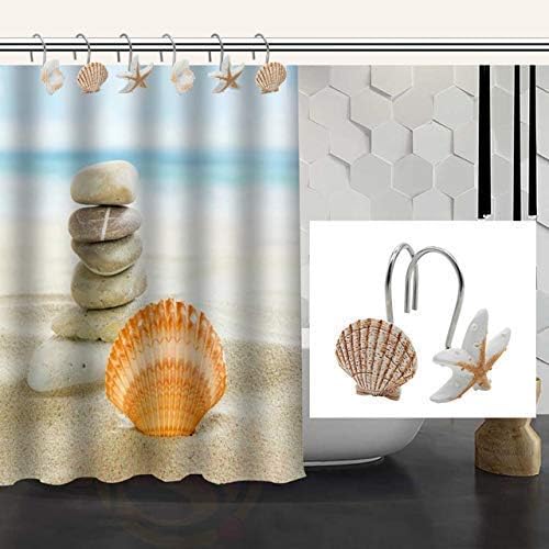 Seashell Shower Curtain Hooks,12PCS Anti Rust Decorative Hooks | Decorative Resin Bath Room Accessories Set,Tropical Beach Fashion Theme Bathroom Decor