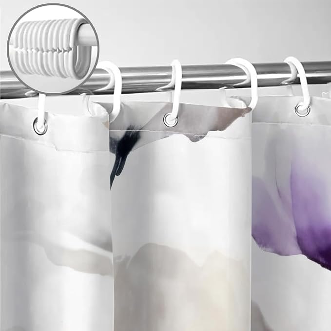 Sanzugh Boho Floral Shower Curtain, Cream Tan Beige Purple Grey White Flower Farmhouse Fabric Shower Curtains Set for Bathroom Decorative with Hooks 72 X 72 inch Spring Bath Decor
