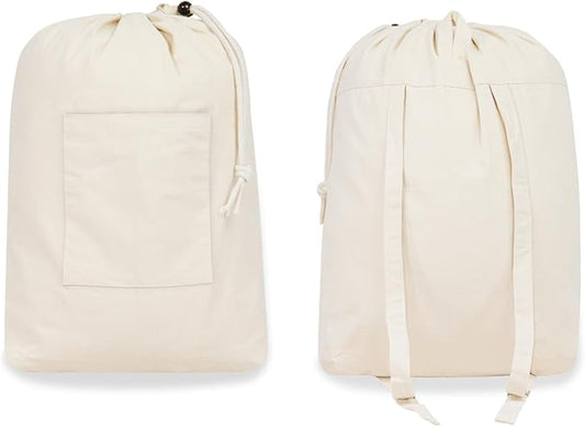 Laundry Bag Durable Clothes Drawstring Bag Machine Washable Travel Laundry Organizer for Dorm, College, Hamper - Set of 1, 15 x 28 Inch, Laundry Bag - Natural