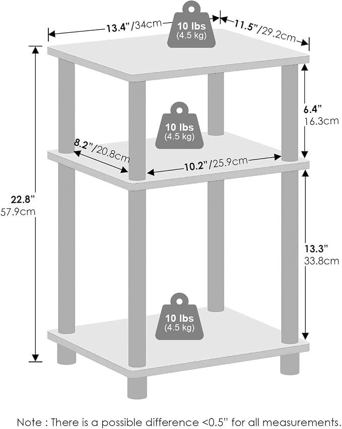 Furinno Turn-N-Tube Storage Shelves, Stackable Standing Shelf, Open Corner Shelf, for Organization and Storage, Living Room, Garage, Home Office, Americano